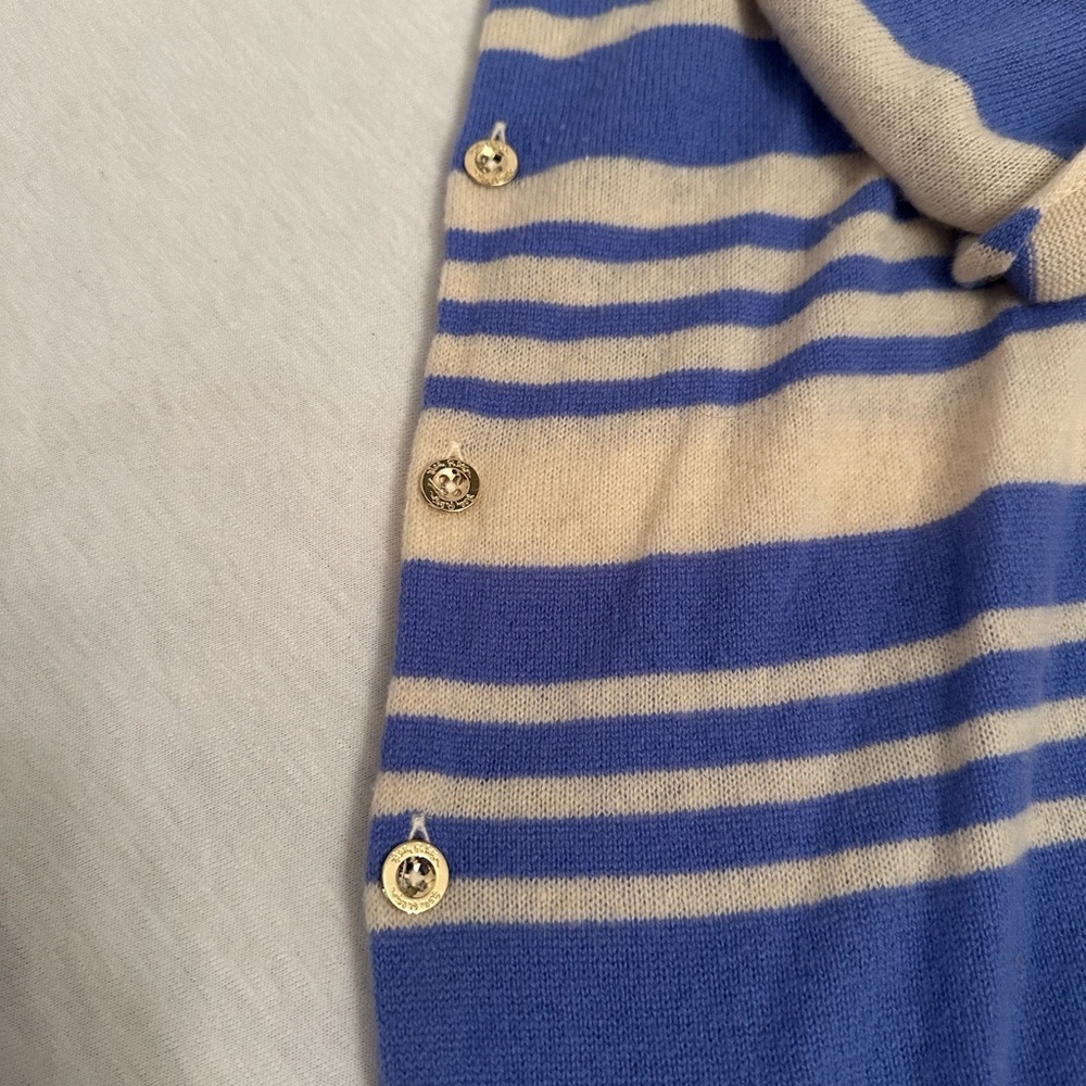 Lilly Pulitzer Avion Cashmere Cardigan Hoodie Blue Stripe Cape One Size - Picture 7 of 14